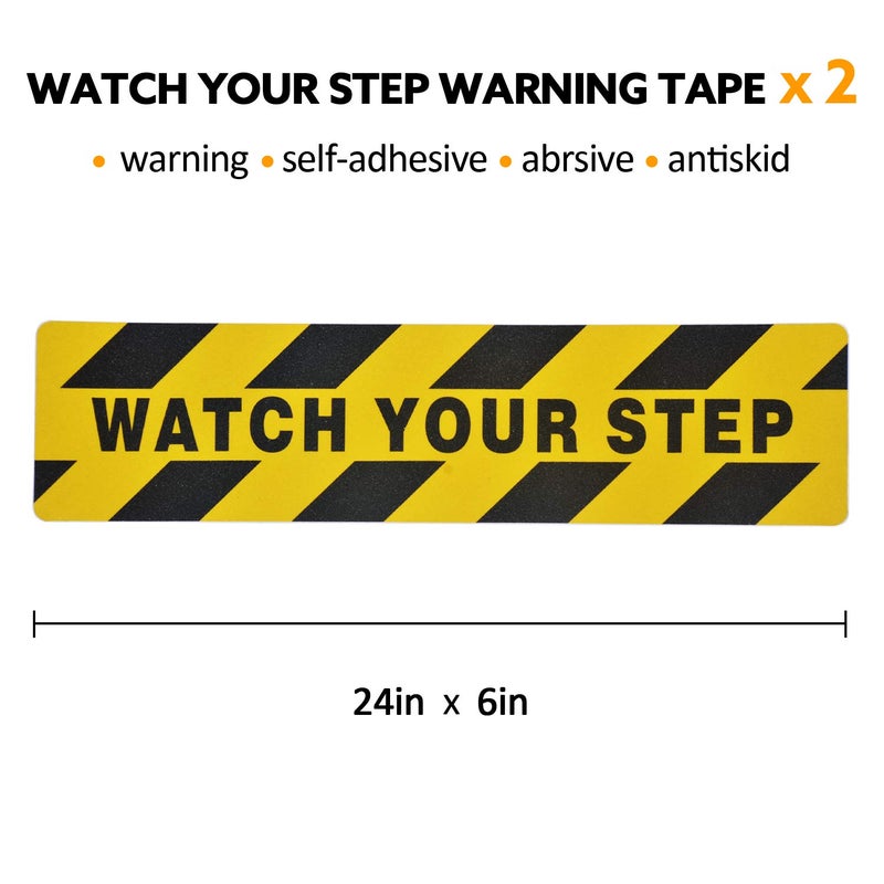 ONTWIE 6" x 24" Watch Your Step Floor Tape Anti Slip Warning Sign Sticker Adhesive Non- Slip Abrasive Decal for Workplace Home Safety Wet Floor Caution - 2 Pack - Image 2